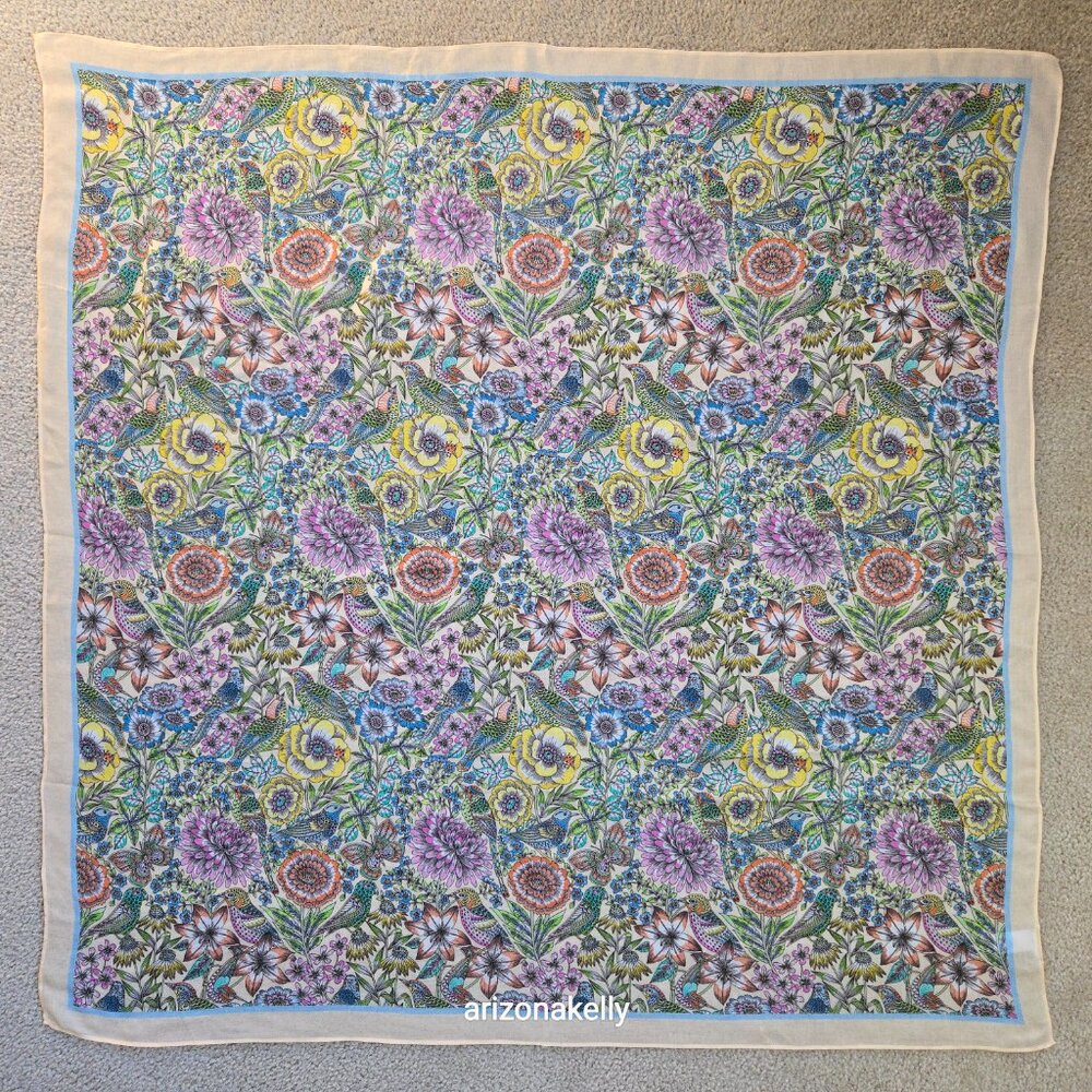 NWOT J. Jill Birds and Flowers Square Scarf - Picture 3 of 12